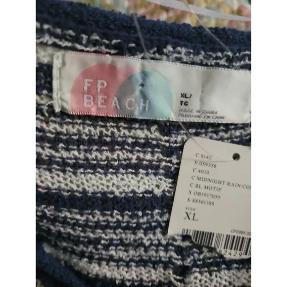 New Free People Beach Blue Stripes Lightweight Pullover Sweater Sz XL - Picture 6 of 8